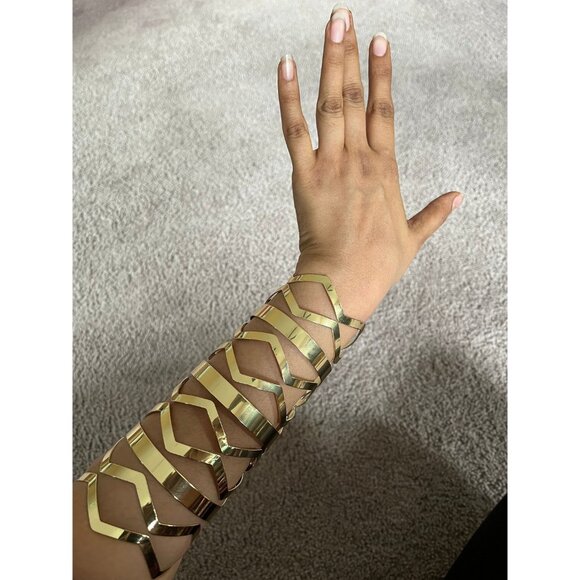 Huge wide gold bracelet chunky bangle arm cuff metal wedding statement armor - Picture 3 of 8
